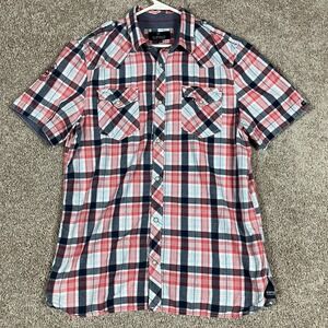 Buffalo David Bitton Shirt Mens Large Red Plaid Pearl Snap Button Up Flap Pocket